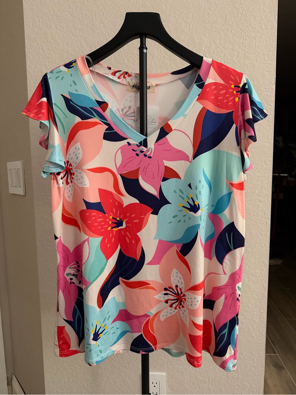 Haptics Bright Floral V-Neck Women's Top - Multi